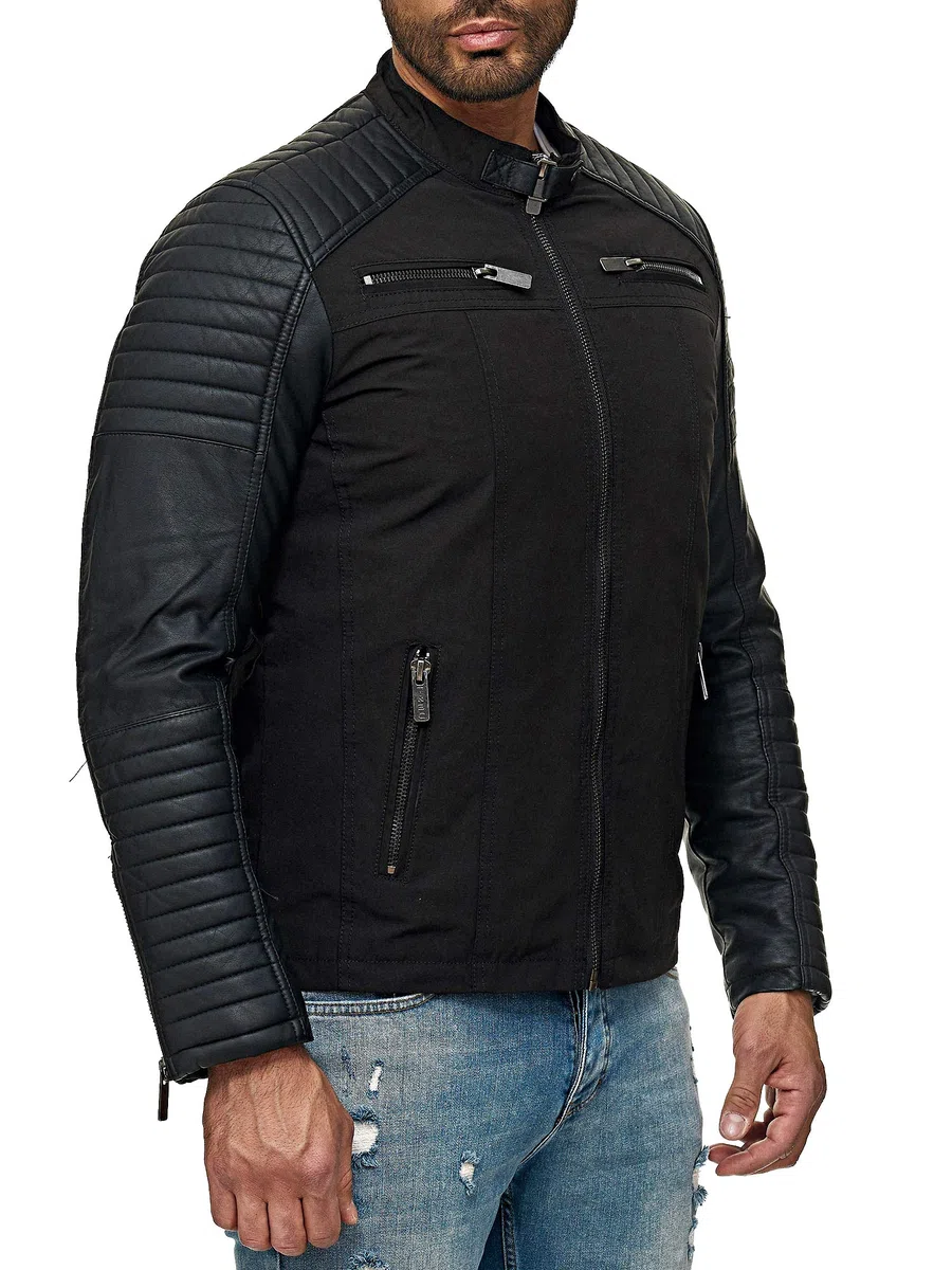 Red Bridge Chaqueta de Hombre Cazadora de Cuero sintético, Cazadora de Motocicleta de Cuero sintético Negro