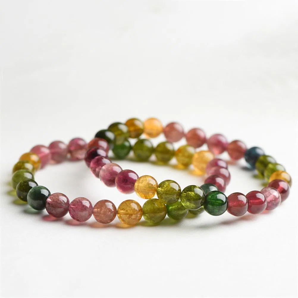 Pulseras con Cuentas de Cristal para Mujer, Pulsera Colorida de Cristal de turmalina Pulseras elásticas con Cuentas de Chakra de 6-13 mm, Joyas para Mujer con Piedras Preciosas,Collection,10mm