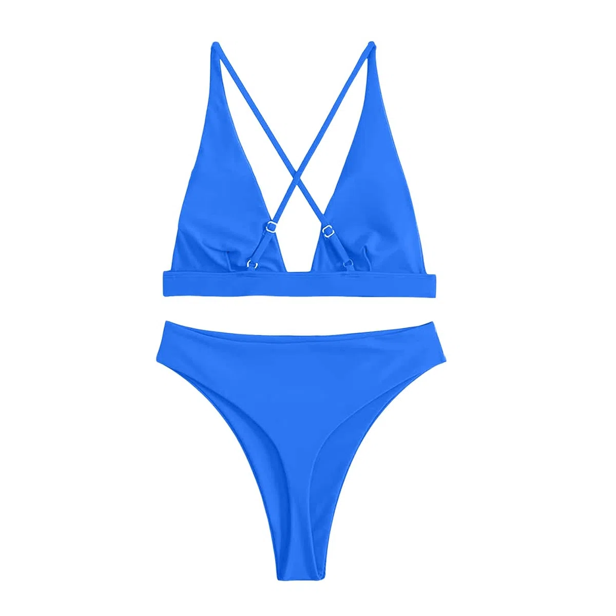 Bikini Mujer Tanga Conjunto Cintura Alta Sexy Triángulo Brasileño Top Profundo Cuello En V Traje De Baño Dos Piezas Trajes,Azul,S