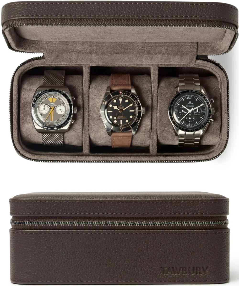 TAWBURY Caja de reloj de cuero 3 relojes hombres viajes