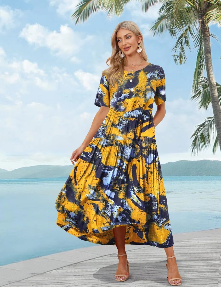 YESNO Deman E01 - Vestido de verano con cuello redondo