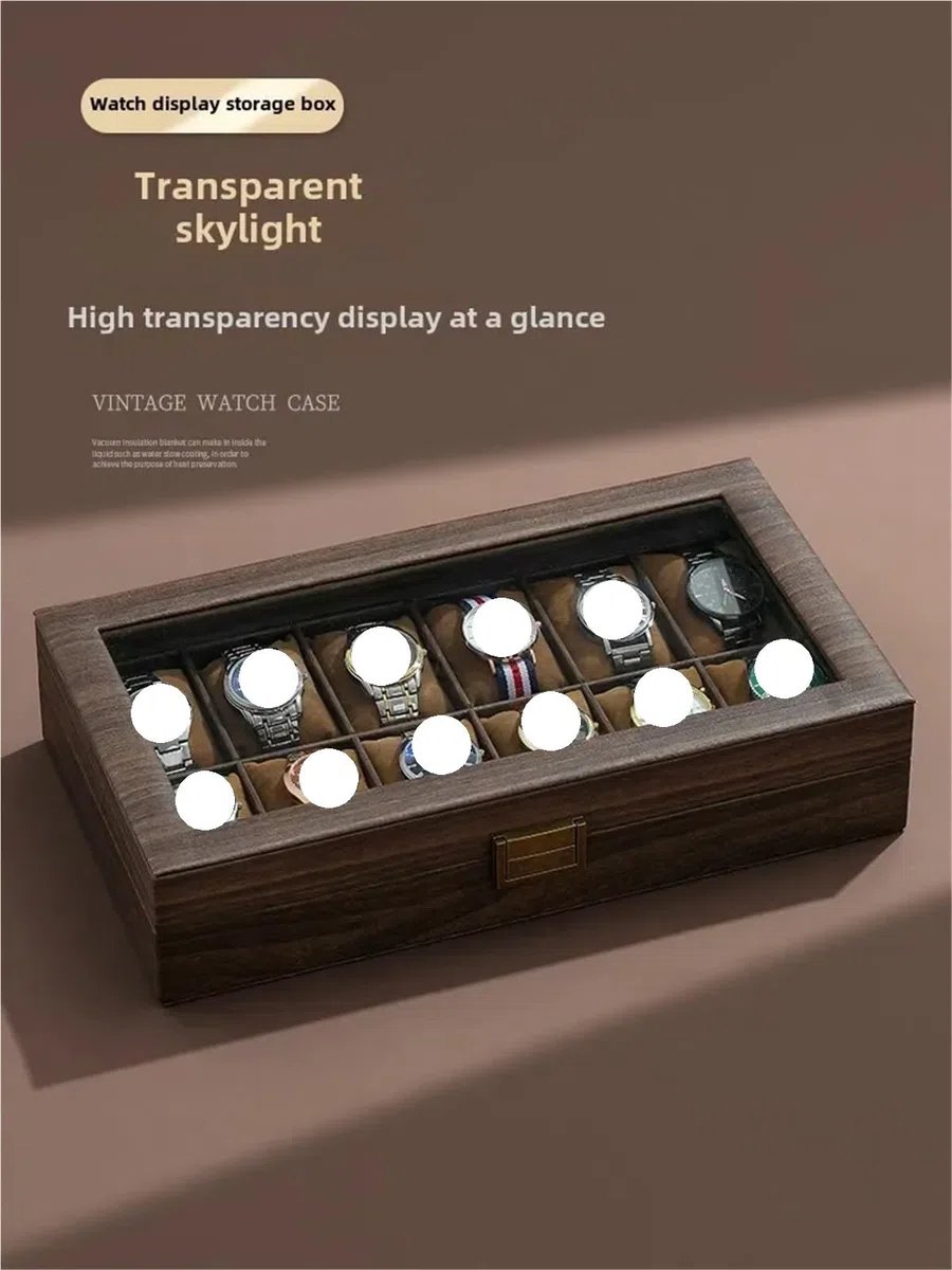 Caja De Relojes De Madera Maciza Caja de reloj cuero grano madera, almacenamiento alta capacidad, organizador joyas for varios relojes for el hogar
