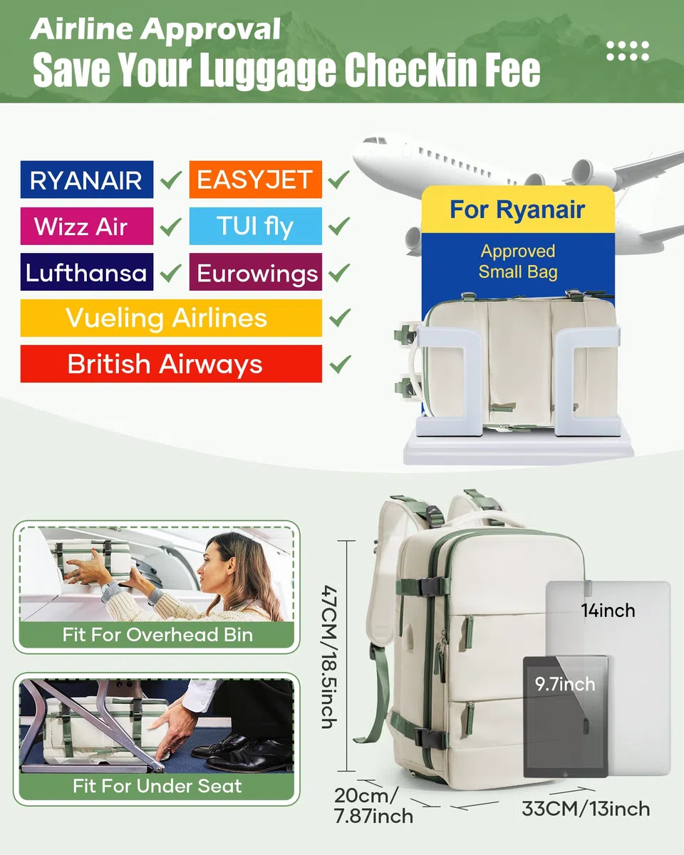 SZLX Mochila al Vacio con Bomba Equipaje de Mano 40x30x20 Ryanair Vueling Wizzair Easyjet Mochila Viaje Cabina Avion 40x20x25 Ryanair Mujer Mochila de transporte Impermeable para Computadora Portátil