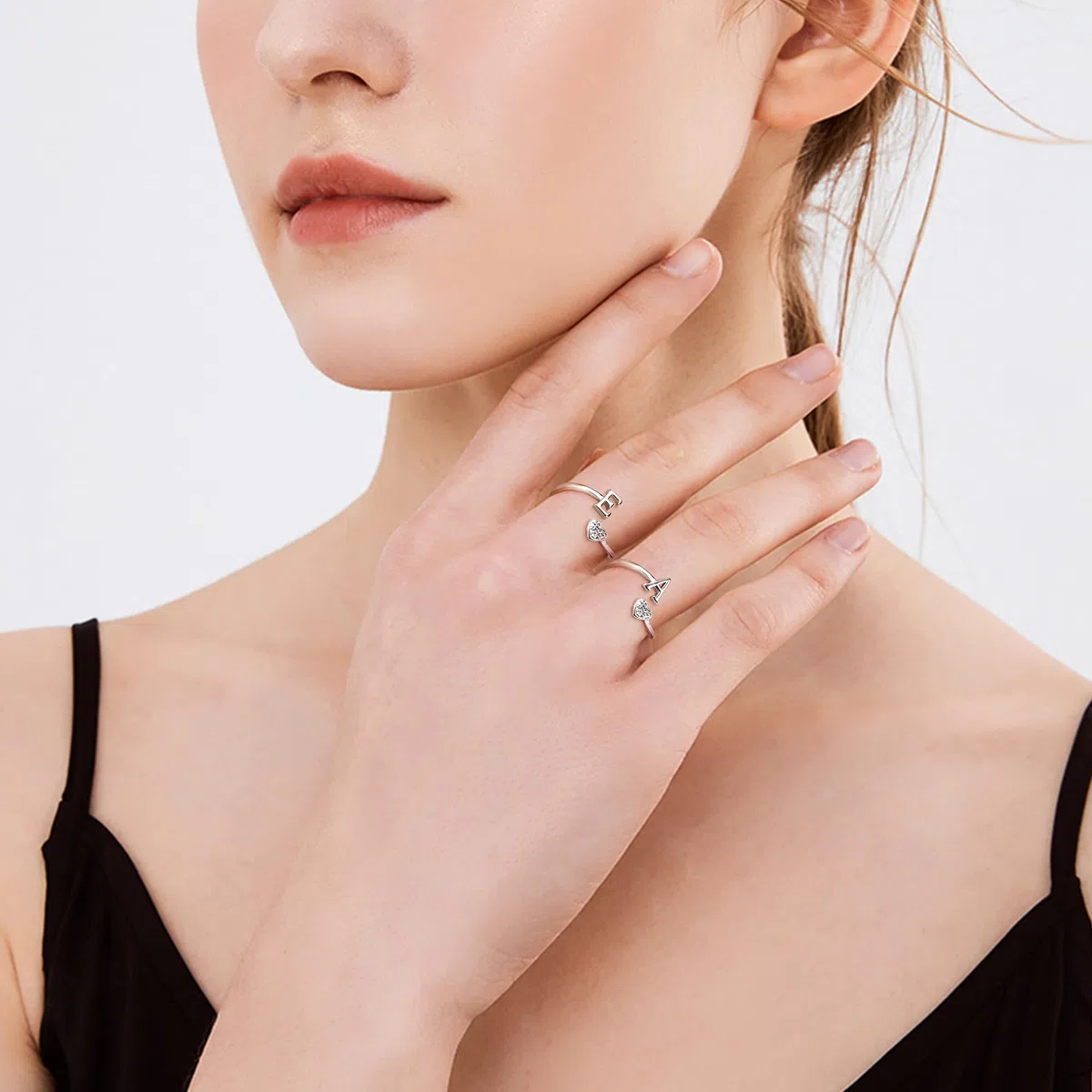 HMJGDHX Anillos de Plata de Ley 925 con Inicial de corazón para Mujeres y niñas, Anillos apilables Ajustables con Letras del Alfabeto chapados en Oro de 18 Quilates para Adolescentes