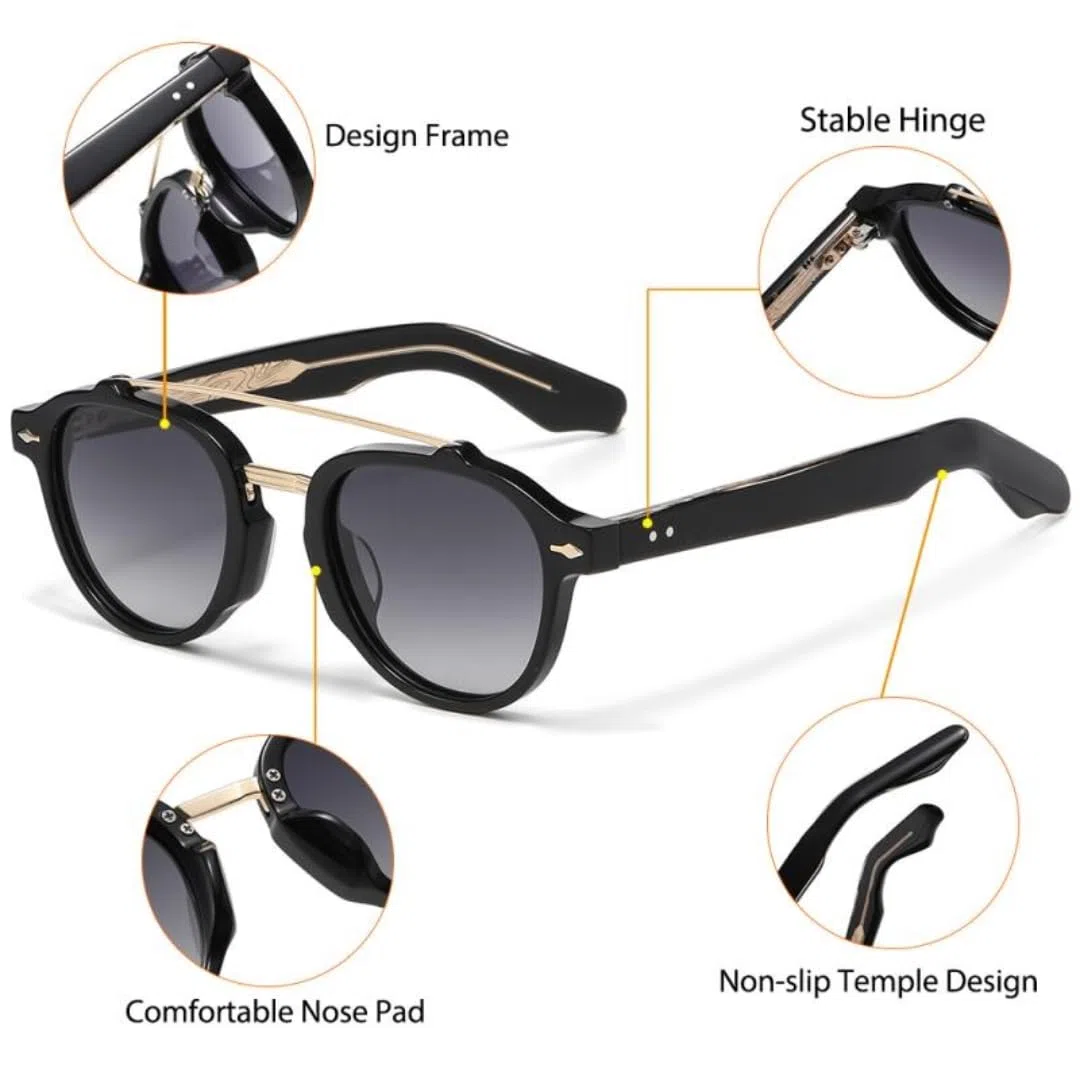 Gafas de sol polarizadas para hombre, montura de acetato, puente doble plano, diseño personalizado, unisex, modernas, decorativas, protección UV400.