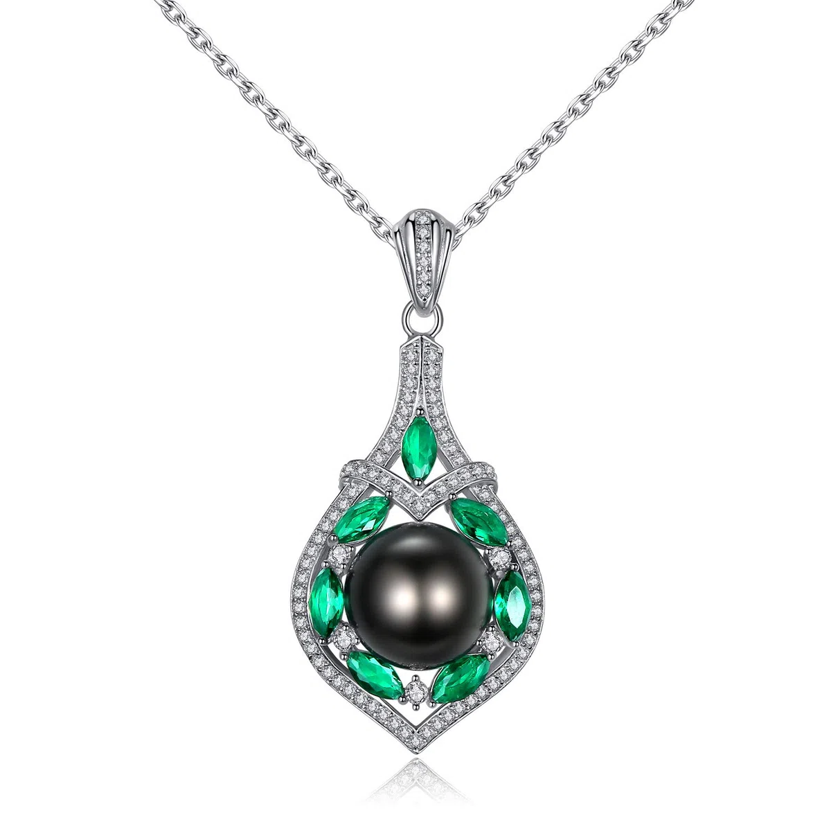 VIKI LYNN Collar con colgante de perlas negras cultivadas de Tahití, de 10 a 11 mm, plata de ley de calidad AAA, circonita cúbica para mujer, Plata esterlina Zirconia cúbica Plata de ley Circonita