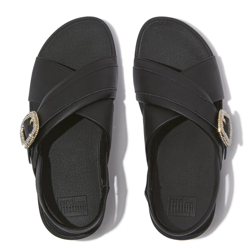 Fitflop Lulu Crystal-Buckle Leather Back-Strap Sandals, Sandalia Mujer