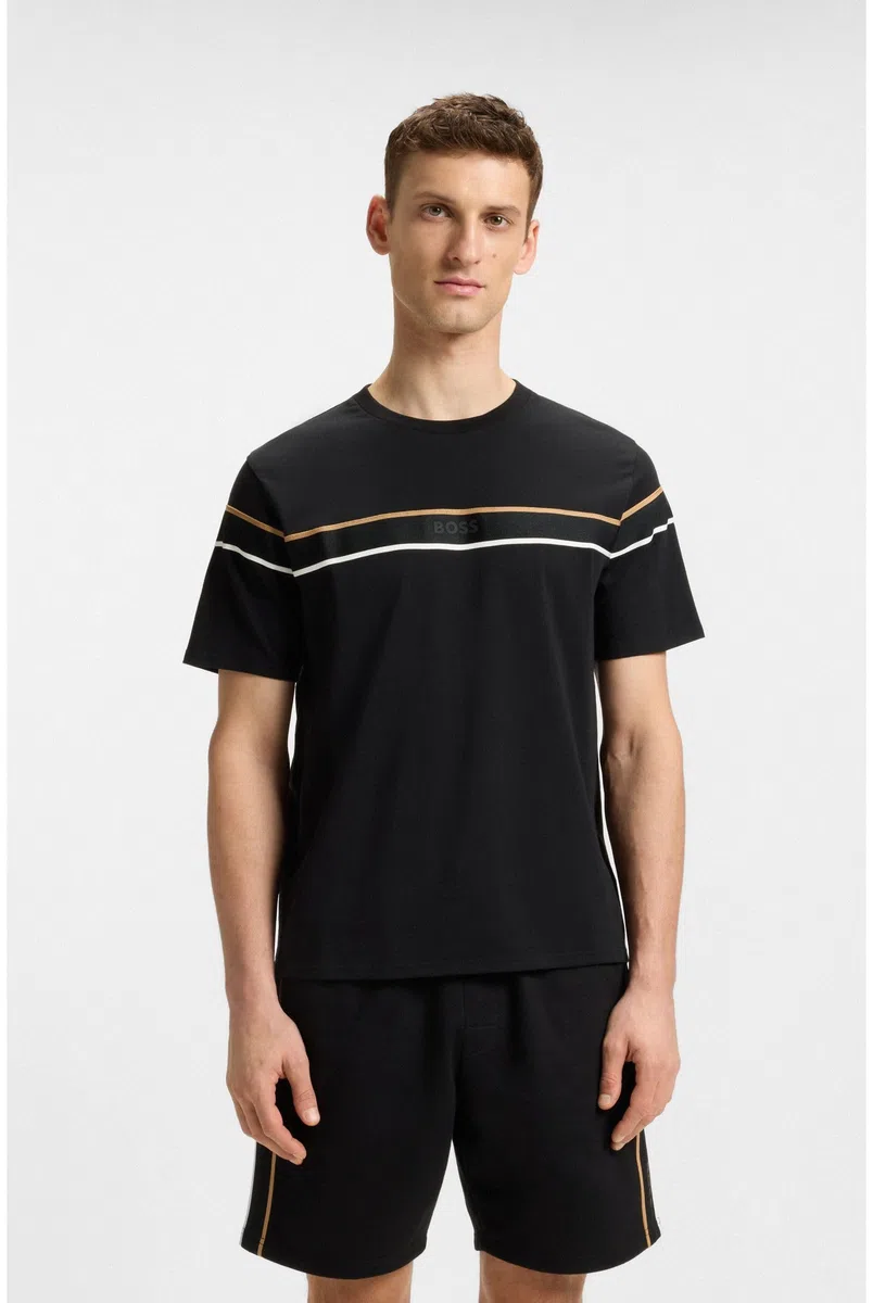 BOSS Hombres Iconic Camiseta Camiseta de Jersey de Algodón con Acabados Bandas