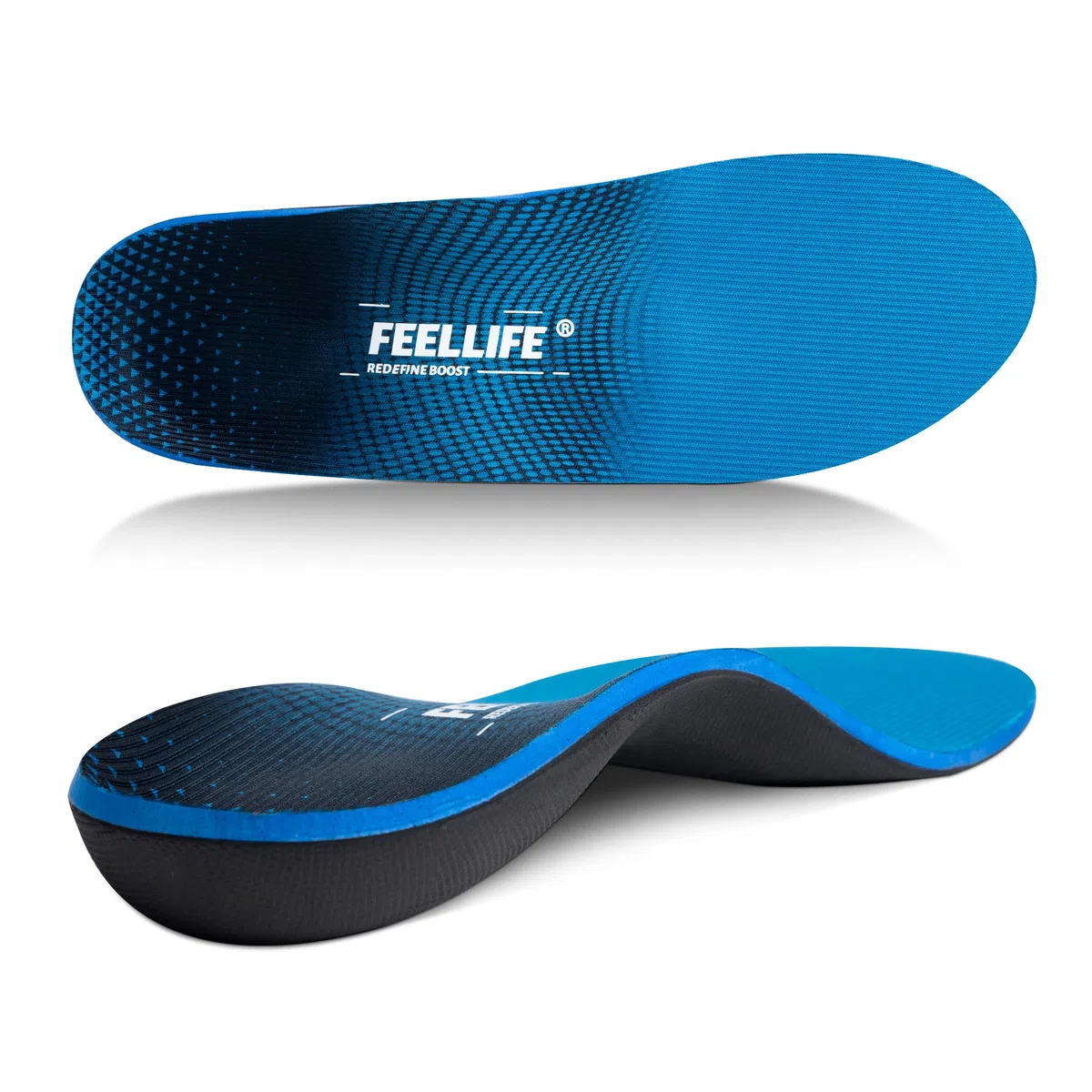 FEELLIFE Plantillas ortopédicas para fascitis plantar, 1 par, alivio de la fascitis plantar, más de 220 libras, soporte de arco alto, plantillas de zapatos para pies planos. [Hombres 5-5 1/2 | Mujeres