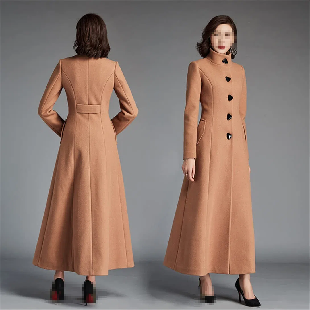 Abrigos de lana de un solo pecho para mujer con cinturón Chaqueta de lana larga para mujer, invierno, grueso, visón, cachemir, rojo vino, L