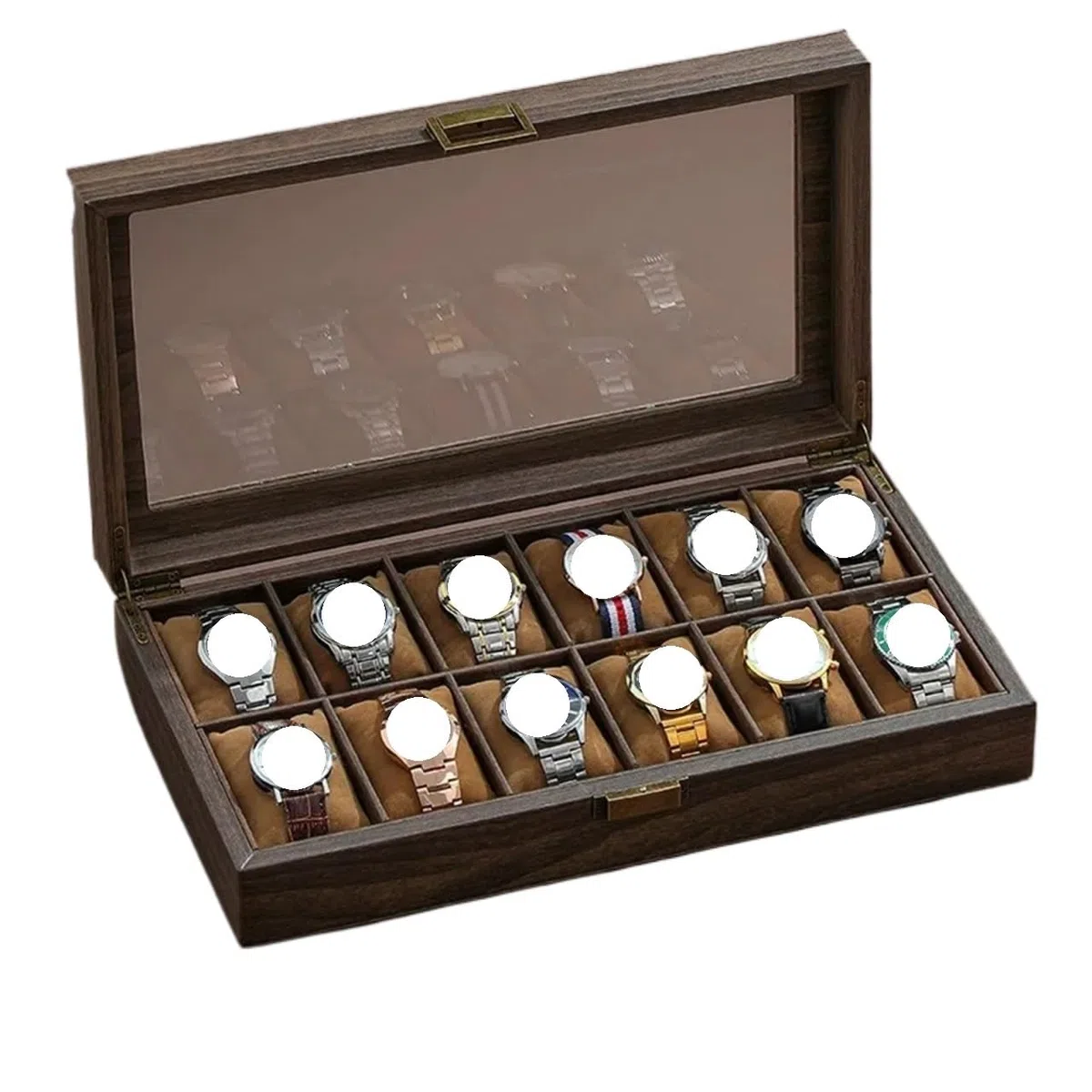 Caja De Relojes De Madera Maciza Caja de reloj cuero grano madera, almacenamiento alta capacidad, organizador joyas for varios relojes for el hogar