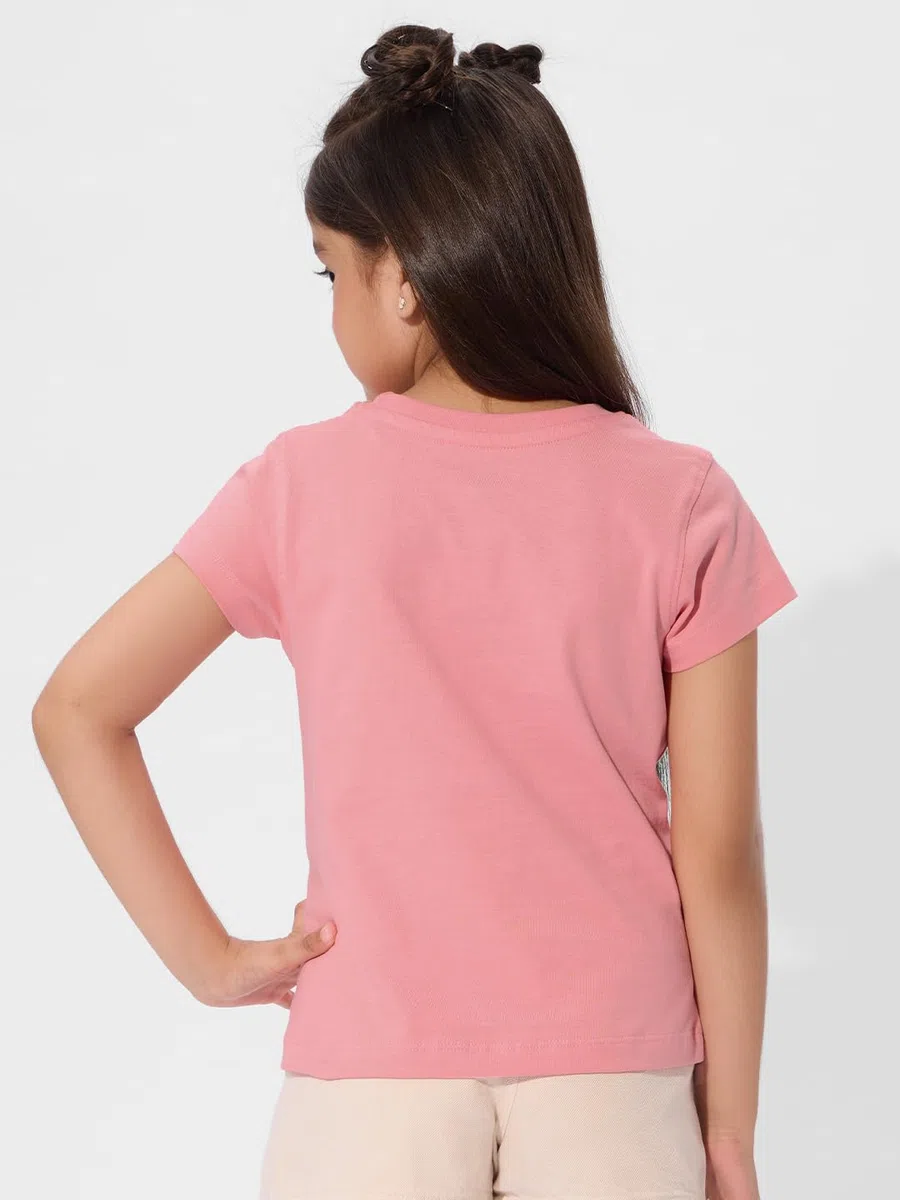 The Souled Store Garfield - Camiseta de manga corta para niña, diseño floral, cuello redondo, estampado gráfico rosa, ajuste normal, algodón
