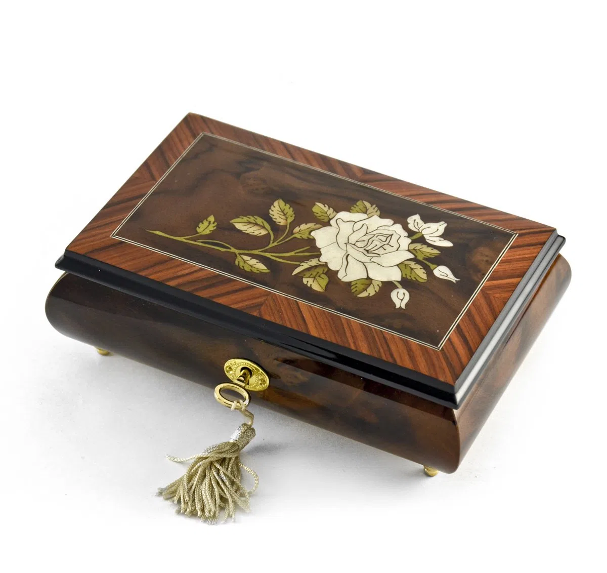 Exquisito con tallo único blanco Rose Musical joyería Caja, 430. Where Have All the Flowers Gone