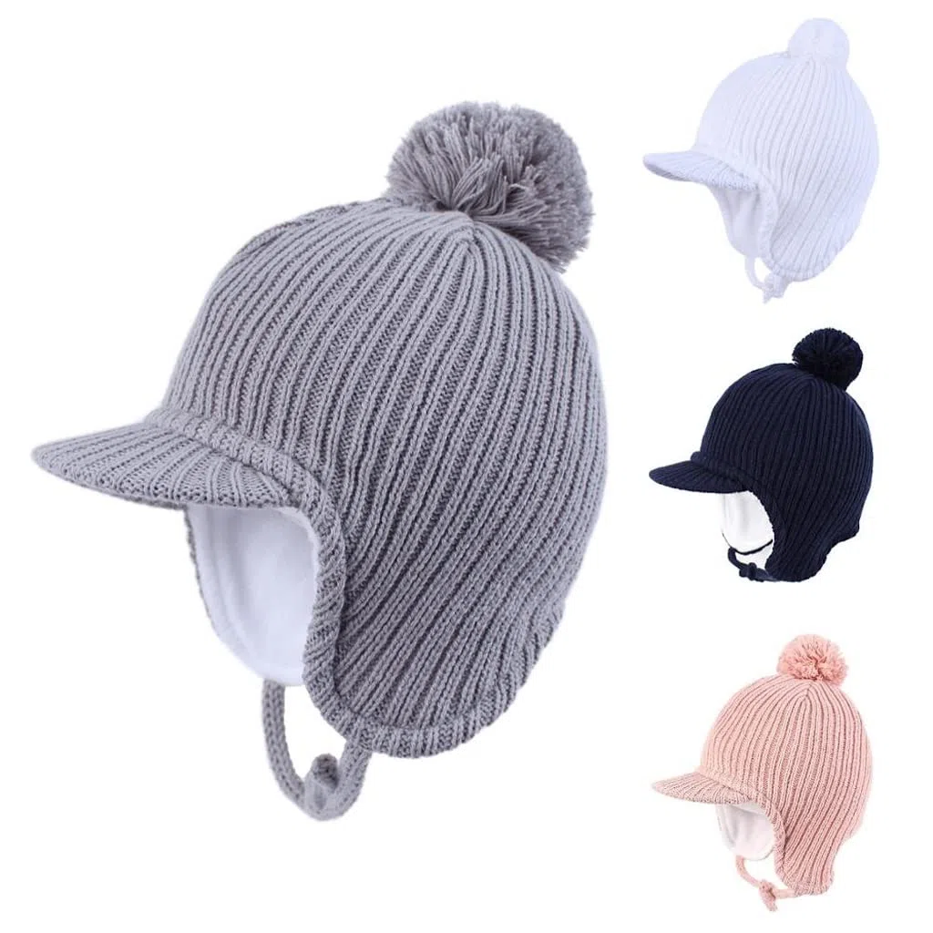 Bebé niño Infantil niños otoño e Invierno Visor de Invierno Sombrero de Punto Fleece Alineado Calado euríbulo Gorro Gorro for niños niñas(3-Pack,Medium)