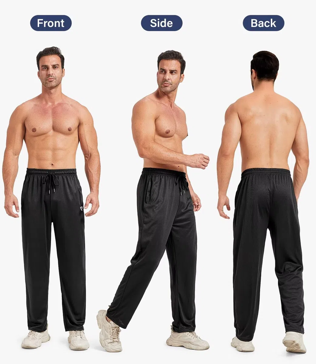 lomsoe Pack de 5 pantalones de chándal para hombre, tejido de malla, pantalones deportivos largos con bolsillos con cremallera, pantalones de chándal holgados para correr y tiempo libre, negro, gris