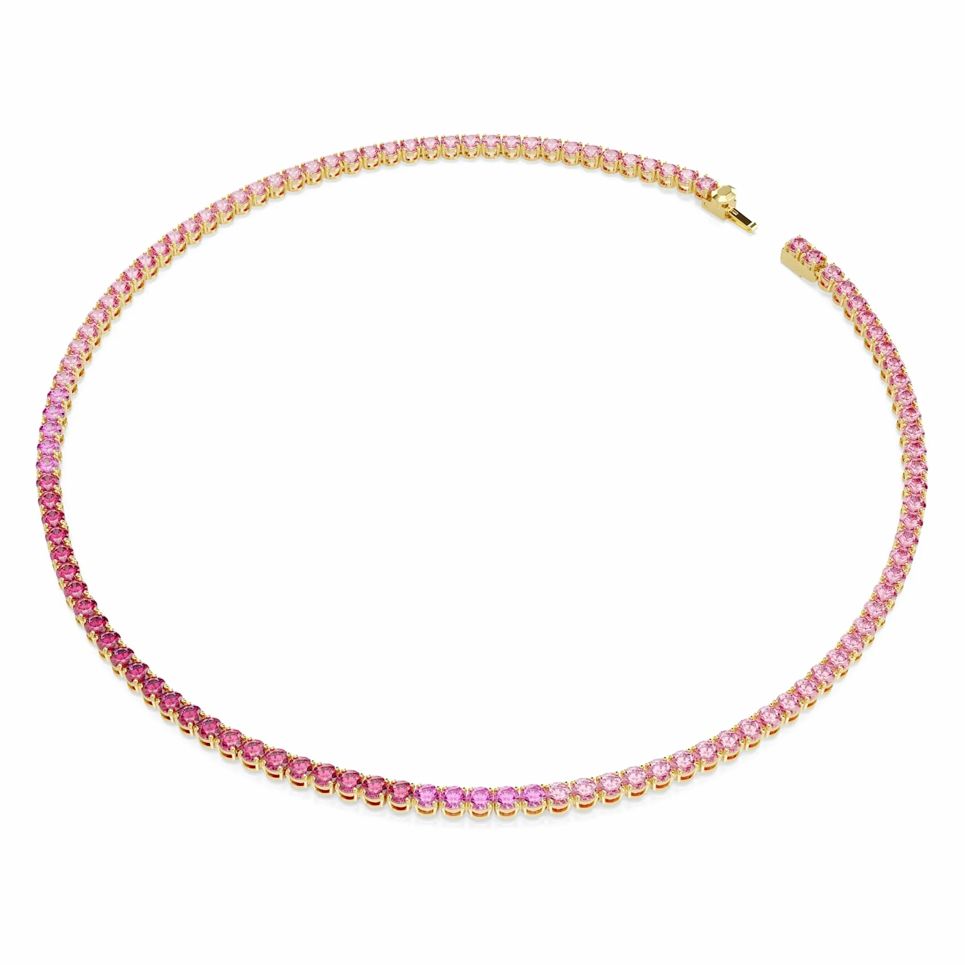 Swarovski Collar Tennis Matrix, Talla redonda, Rosa, Baño tono oro