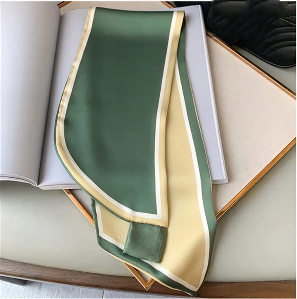 Bufanda de Mujer Bufanda Cuadrada Estampado de Corbata de Pelo Pañuelo de Seda Satinada Pañuelo de Cabeza para Mujer Bufanda de Seda de Tira Larga pequeña (C 15 * 70CM)