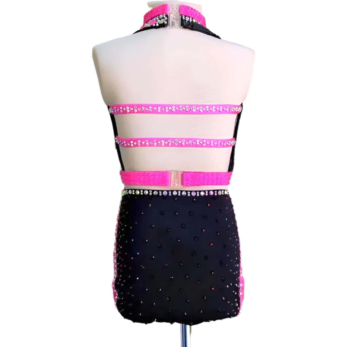 Traje de Danza Lírica Mujer Dos Piezas Cuello Alto con Gemas para Gala