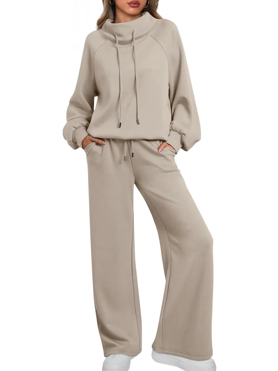 AUTOMET Conjuntos de descanso para mujer, trajes de 2 piezas para otoño, sudadera con cordón, pantalones deportivos de pierna ancha