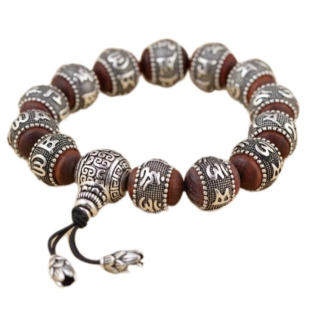 Pulsera Para Mujer,Pulsera Hecha A Mano S925 Pulsera De Sandalia Mantra De Seis Palabras De Estilo Antiguo Grande Modelos Para Hombres Y Mujeres Accesorios De Ropa De Estilo Étnico Joyería