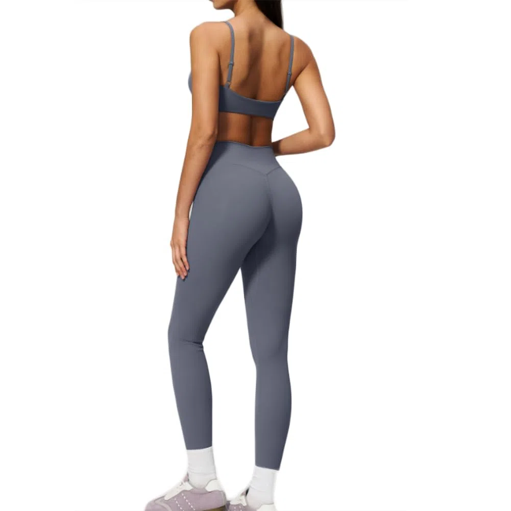 Conjunto Deportivo 2 Piezas para Gimnasio, Running y Yoga | Conjunto yoga 2 piezas, sujetador V tirantes regulables, leggings largos talle alto elevaglúteos sin costuras suaves elástico