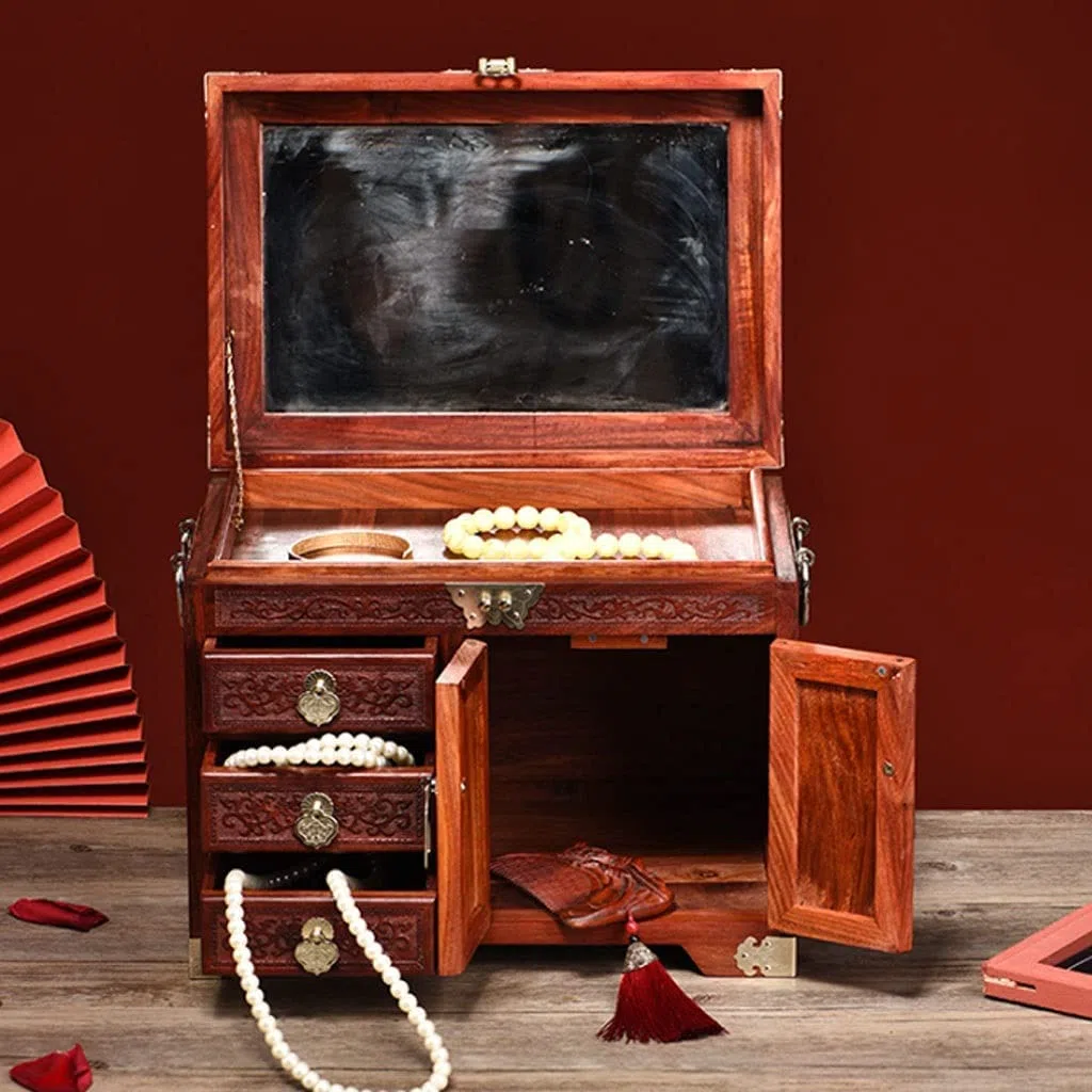 Caja De Reloj Joyero Rojo De Madera De Estilo Chino con Cerradura, Pendientes, Collares, Relojes, Cajas De Almacenamiento De Joyas Estuche para Relojes