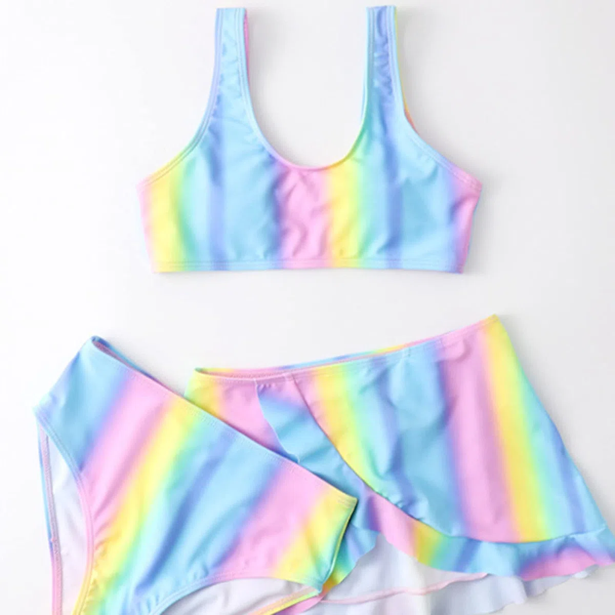 Bikini de niña adolescente con falda niños pequeños bebé niña primavera verano colorido estampado algodón sin mangas secado rápido playa traje de baño natación 3 piezas bikini ropa