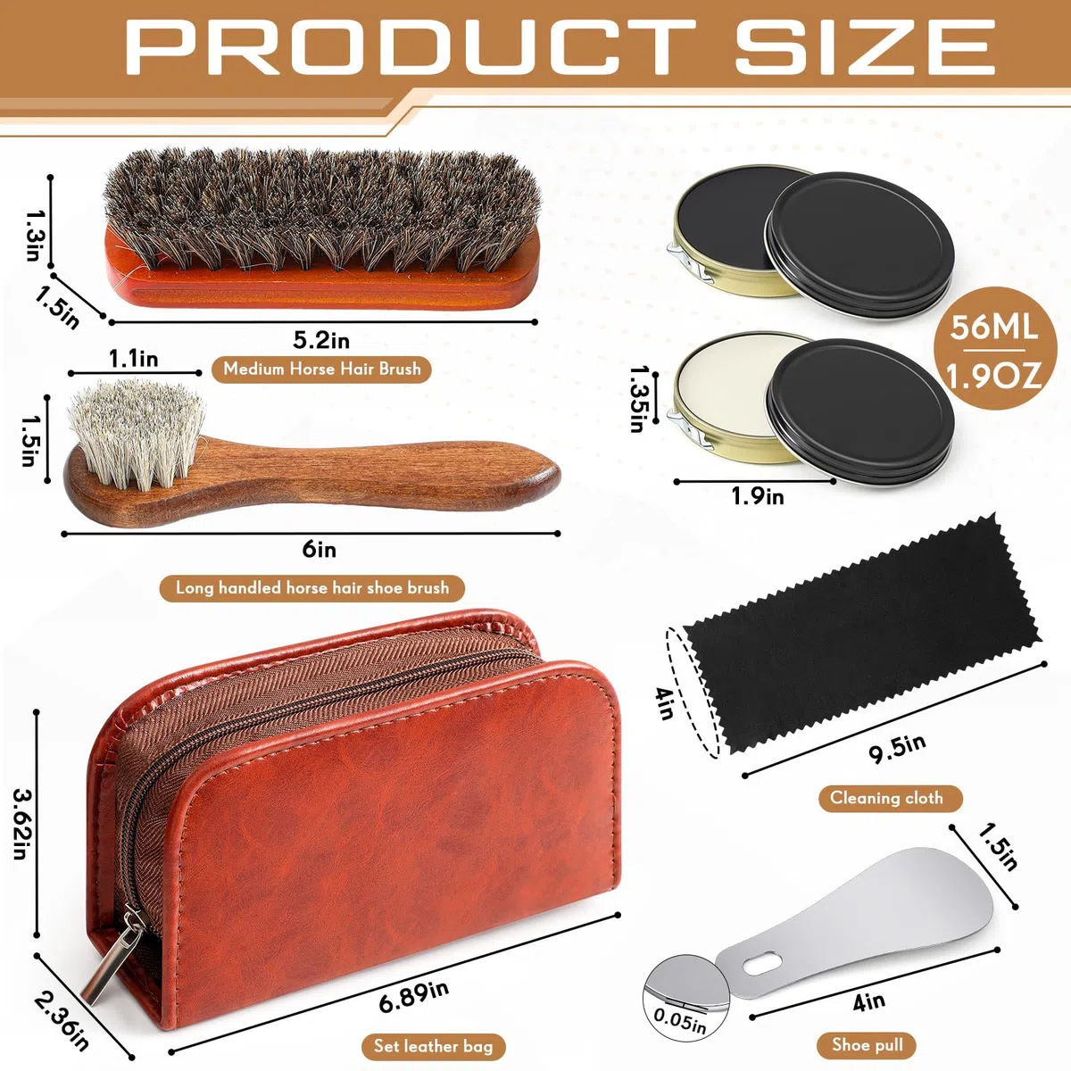 Kit de esmalte de zapatos para hombre, 7 piezas, kit de brillo de zapatos negro, kit portátil de cuidado de botas de cuero para limpieza con bolsa de almacenamiento de poliuretano