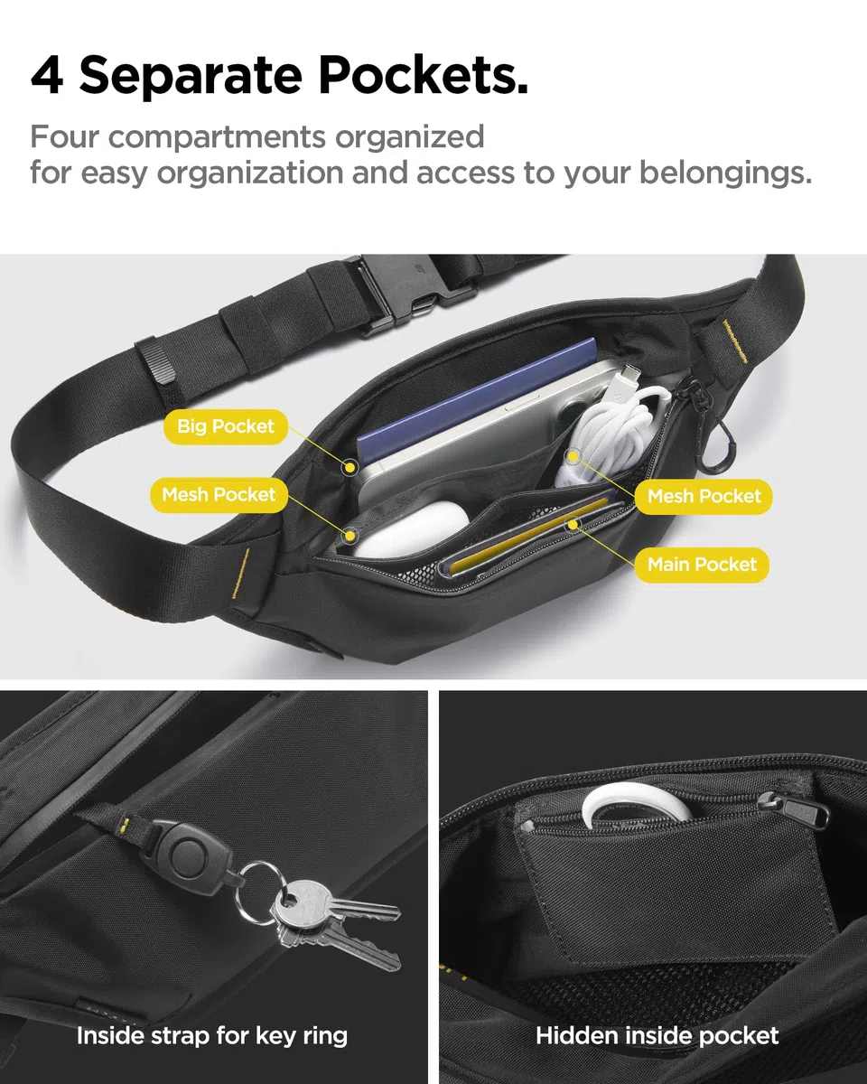 Spigen Life Klasden Bolsa de Cintura para Hombre y Mujer, Bolso de Viaje para Actividades al Aire Libre y Deportes - Negro