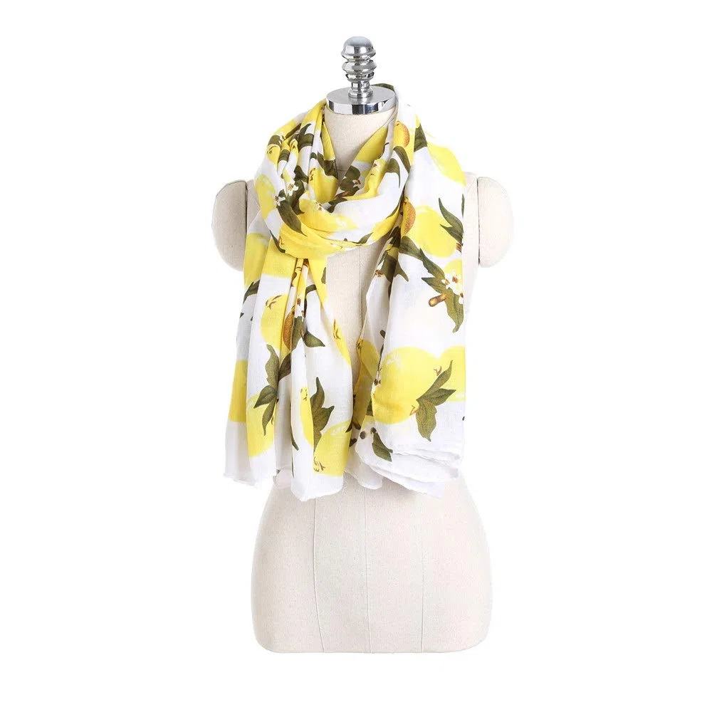 Pañuelos cuadrados de satén, Cuadrado Pañuelo for el cuello Estampado Limón Algodón Lino Seda Amarillo 170x95cm