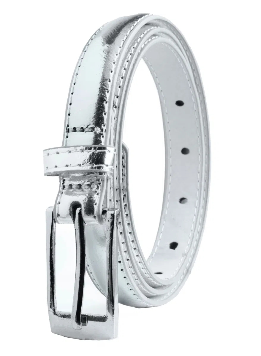 Belle Donne Cinturón para mujer, cinturón de vestir delgado, hebilla pulida plateada, para ropa de mujer y vestidos finos, estilo elegante