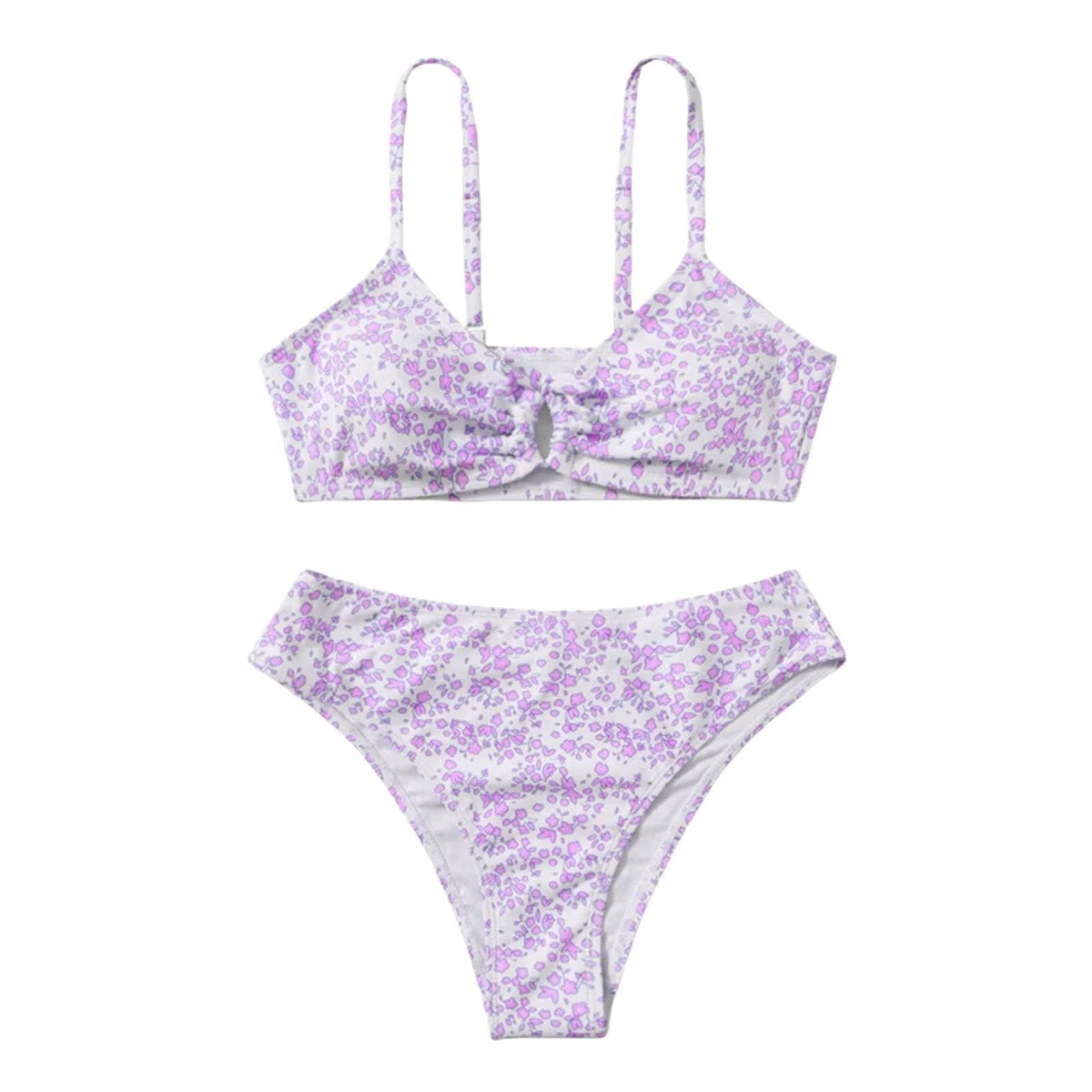 Traje de baño de verano para niñas, juego de 2 piezas, estampado floral, traje de baño de bikini con tiras para adolescentes, verano, playa, vacaciones, fiesta de piscina, entrenamiento de natación