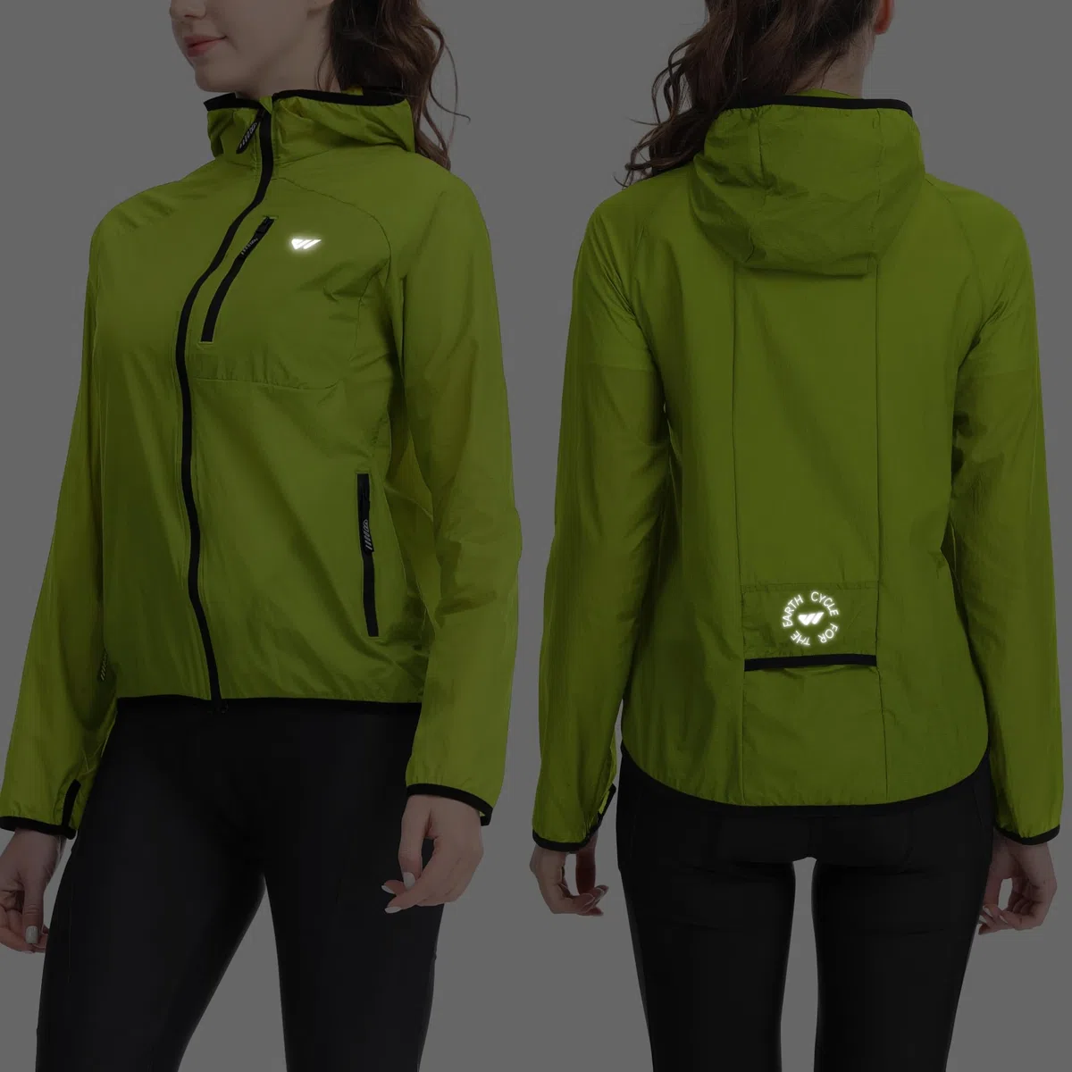 Wulibike Chaqueta de ciclismo para mujer, plegable, ligera y transpirable, chaqueta cortavientos reflectante para ciclismo, senderismo y exterior