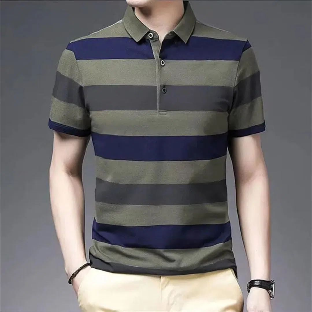 Polo a rayas para hombre, manga corta, ropa básica para hombre, camiseta holgada