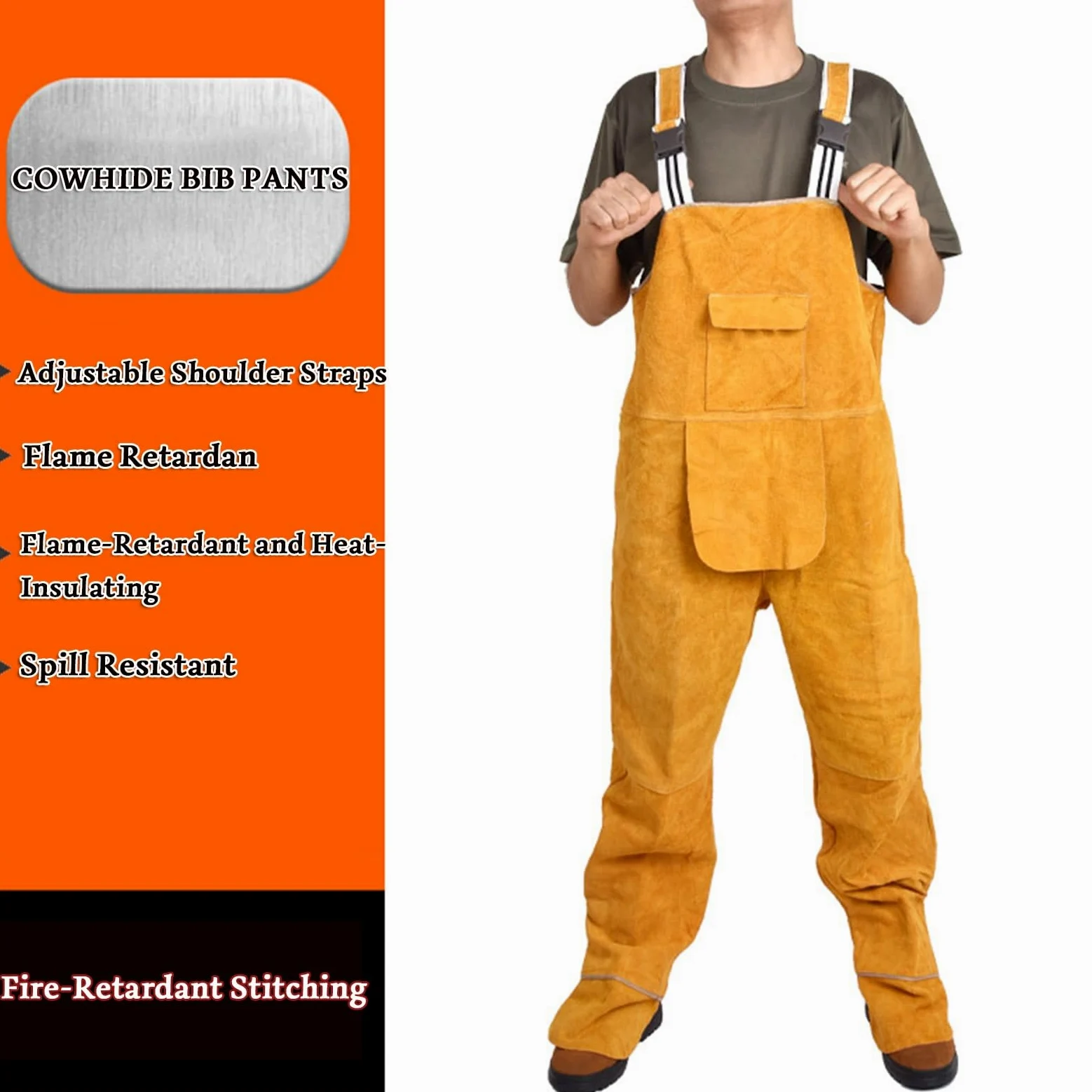 Mono de Cuero para soldar, Pantalones de Piel de Vaca antiescaldaduras, Resistente al Fuego, para Hombres y Mujeres