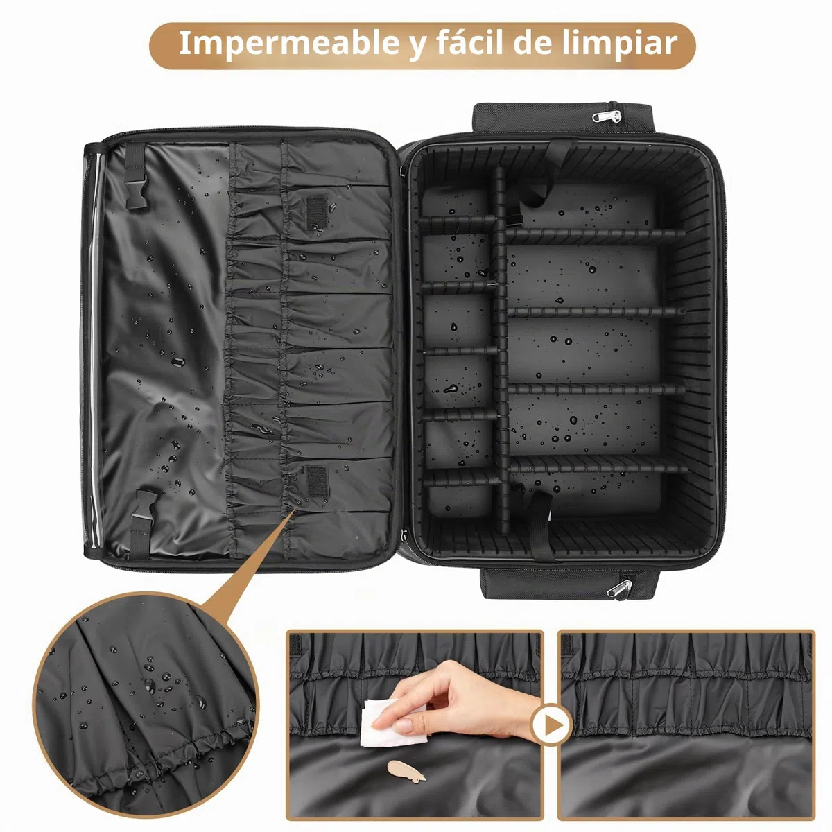 Maletín de cosméticos con ruedas, estuche profesional con divisor ajustable, maletín de maquillaje grande multifunción para técnico de uñas, peluquero, color negro, Negro , Maletín de cosméticos