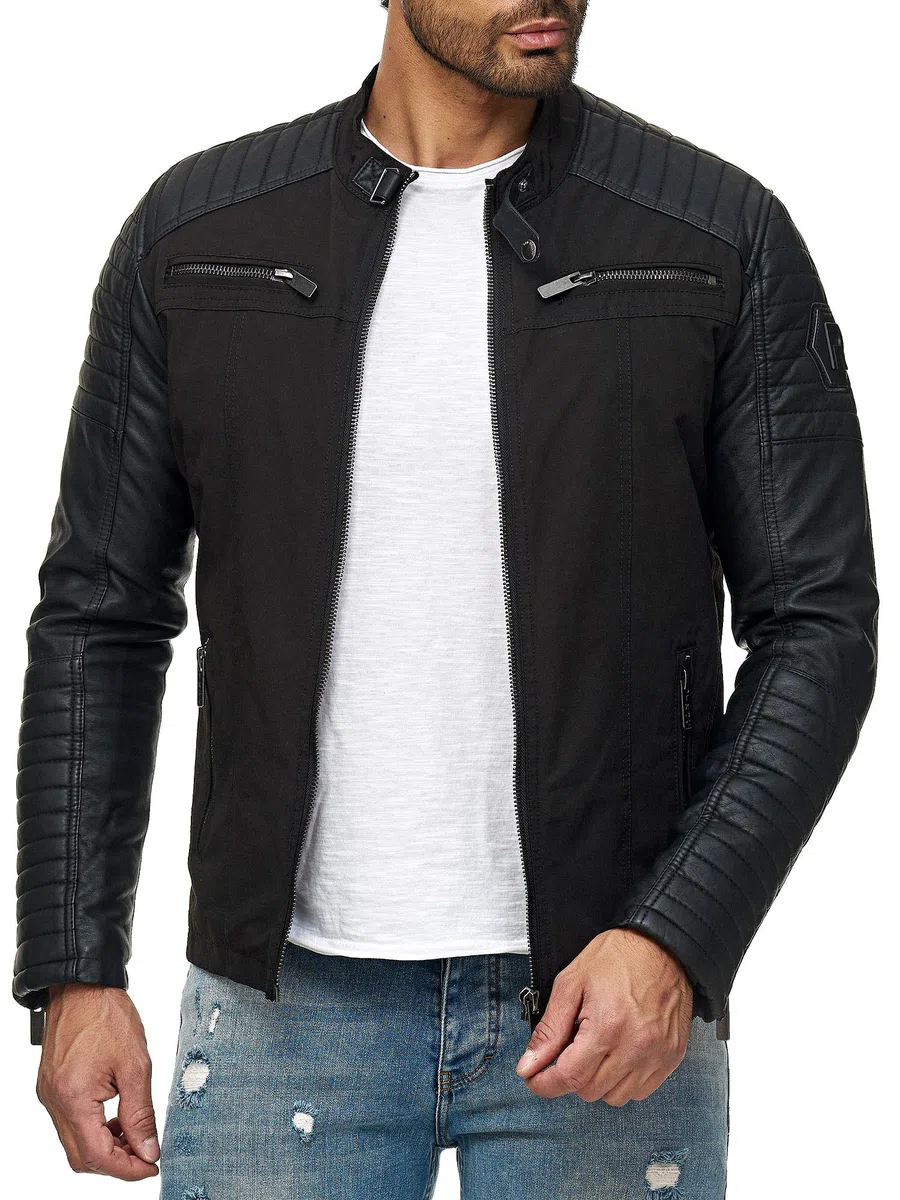 Red Bridge Chaqueta de Hombre Cazadora de Cuero sintético, Cazadora de Motocicleta de Cuero sintético Negro