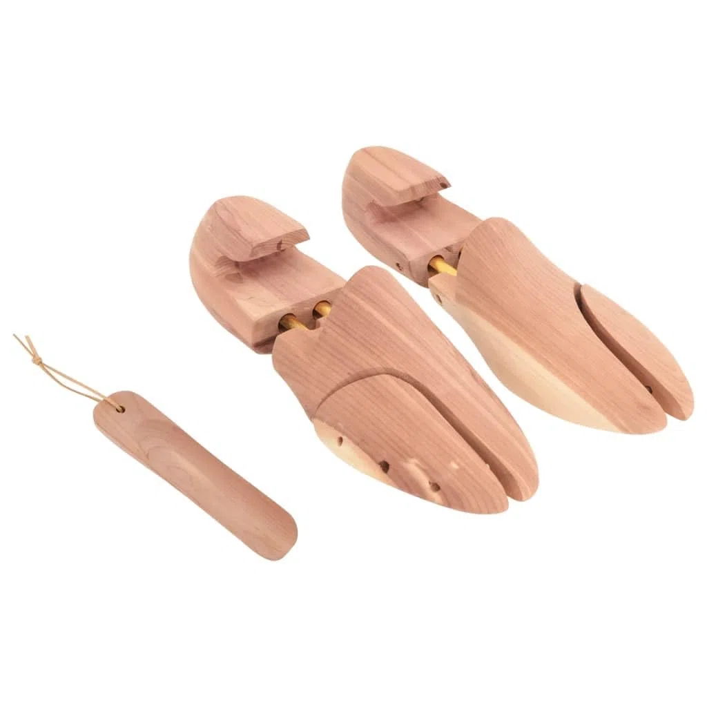 Horma de zapatos de madera maciza de cedro ajustable EU 36-37 con calzador para hombre y mujer, zapatos de piel, para el cuidado de la forma, estiramiento