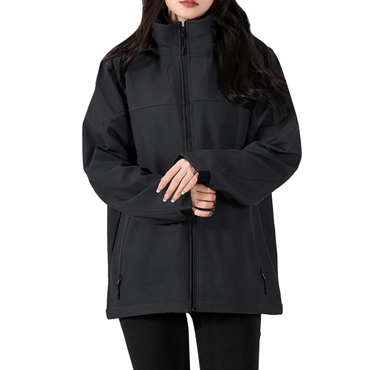 Mujer al aire libre montañismo ropa deportiva con senderismo impermeable abrigo cortavientos de longitud media