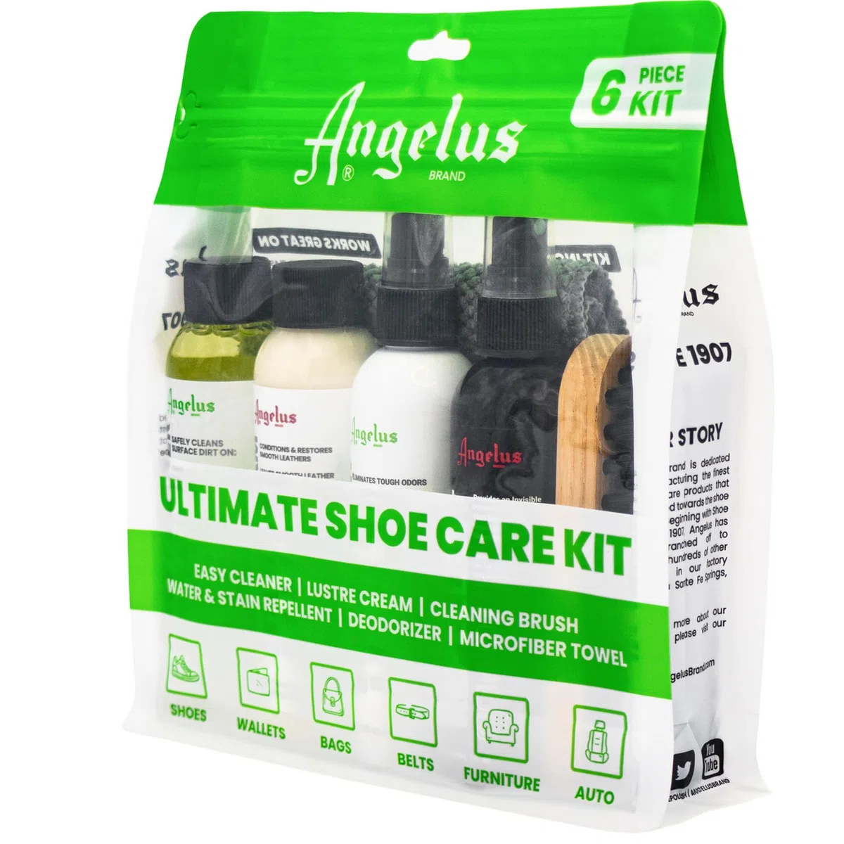 Angelus Kit de limpieza de zapatos | Juego de limpiador de zapatos para tenis, botas, cuero, gamuza | Kit completo de cuidado de zapatos, transparente, Transparente, 6 Piece Set