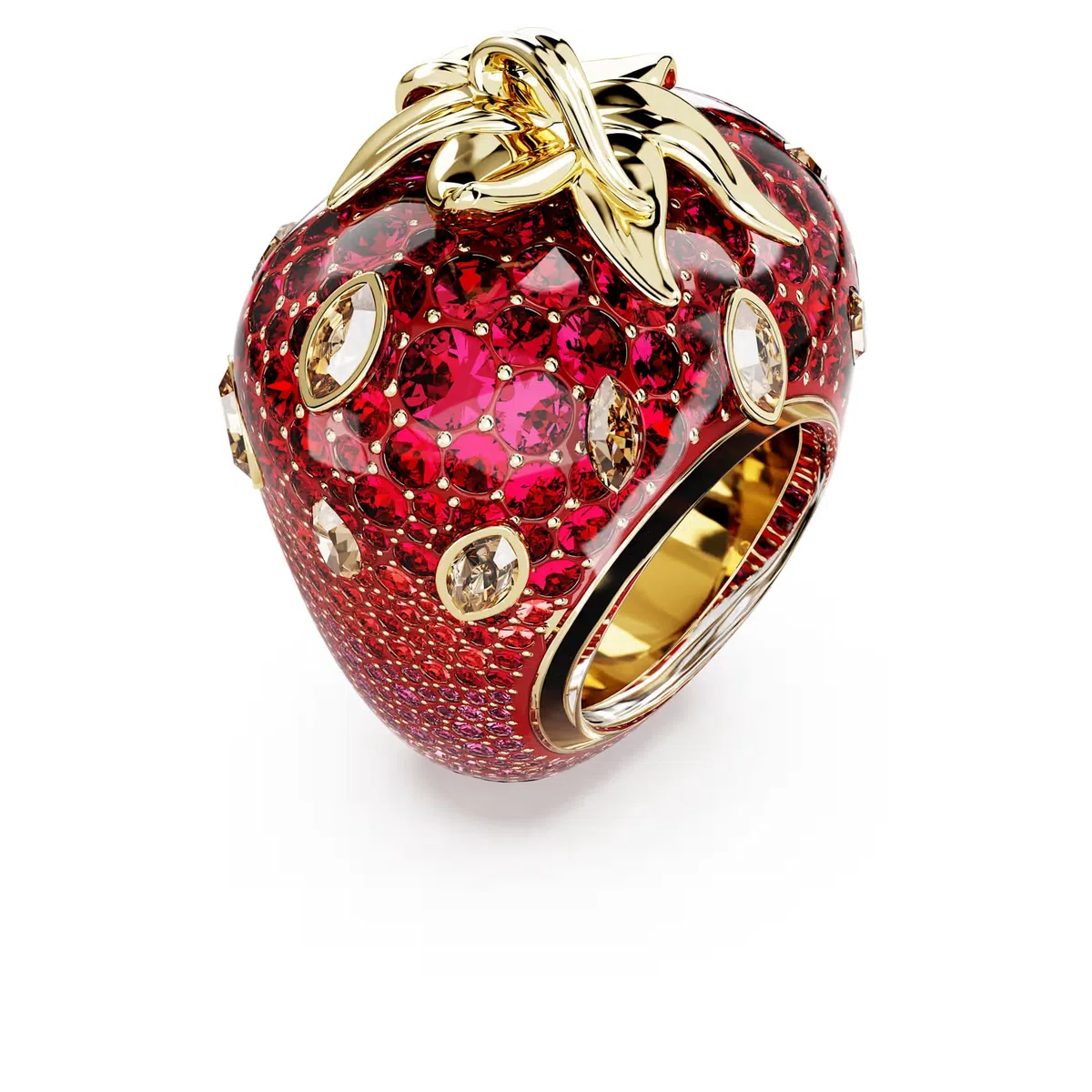 Swarovski Anillo Idyllia, corte mixto, fresa, rojo, chapado en oro, talla 58