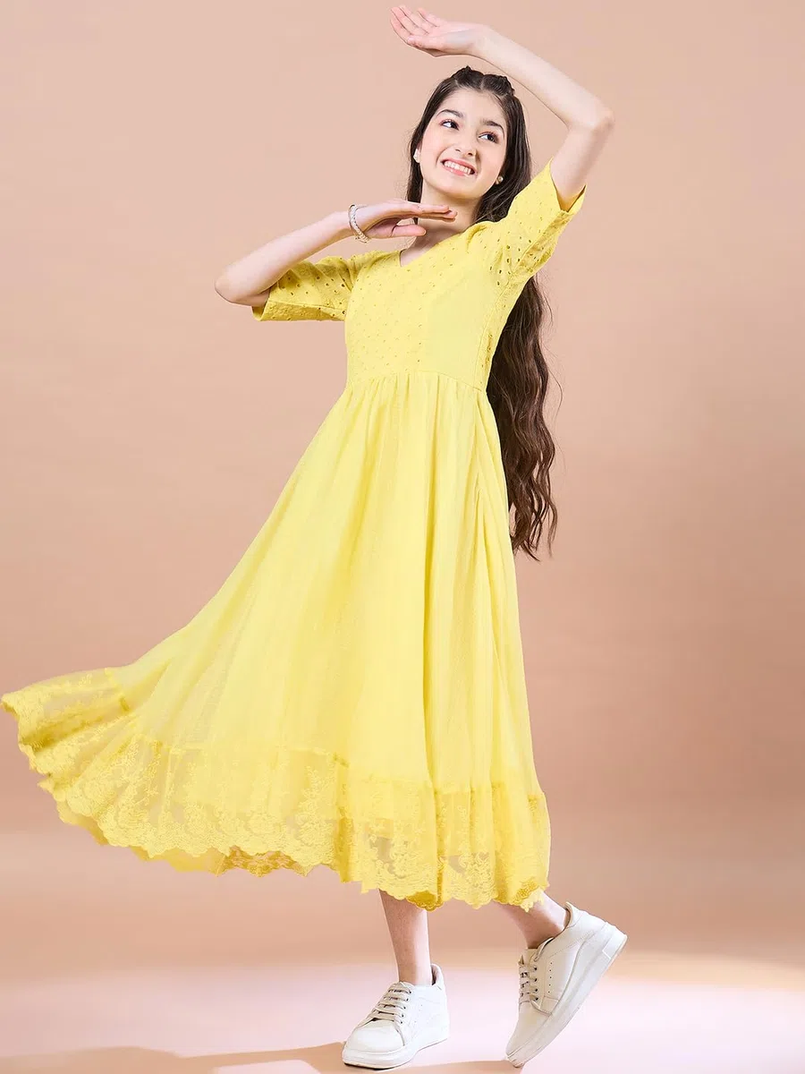 Pspeaches Vestido largo hasta la pantorrilla de algodón para niñas