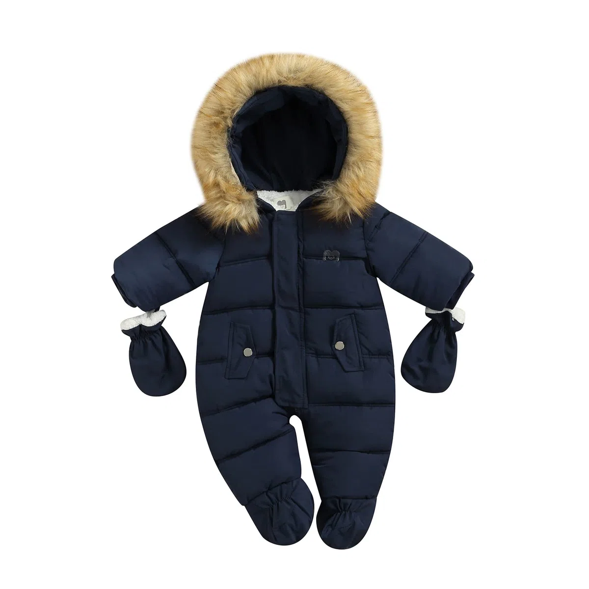 Bebé Traje de Nieve Mono de Invierno con Capucha Guantes Romper Pelele de Pluma Caliente Mameluco Grueso Infantil Pijama con Cremallera para Recién Nacido