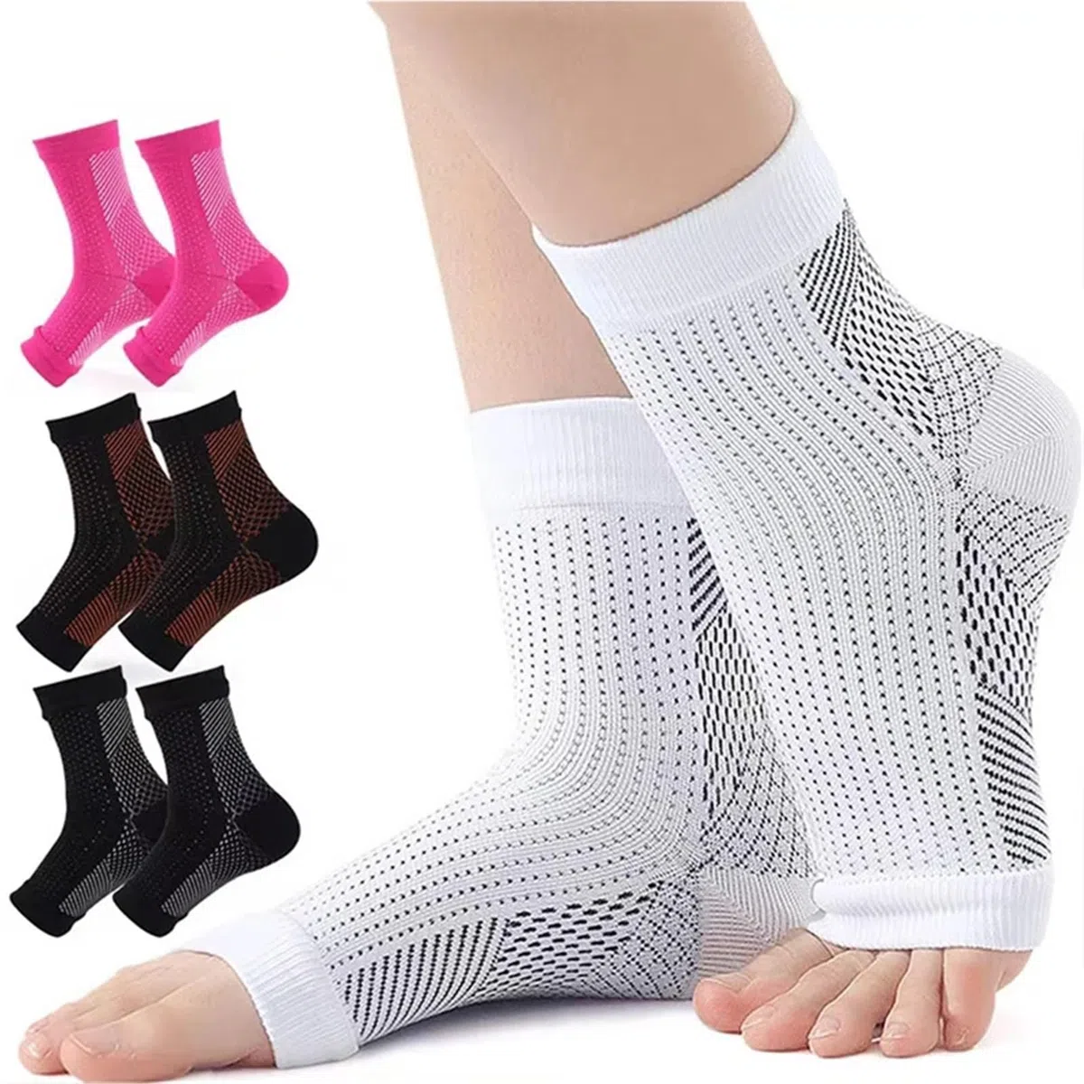 Medias De Compresion 2 Pares de Calcetines for Hombres y Mujeres, Calcetines de compresión Que alivian el Dolor de la neuropatía, Tobillera Plantar(Skin WT,S/M)
