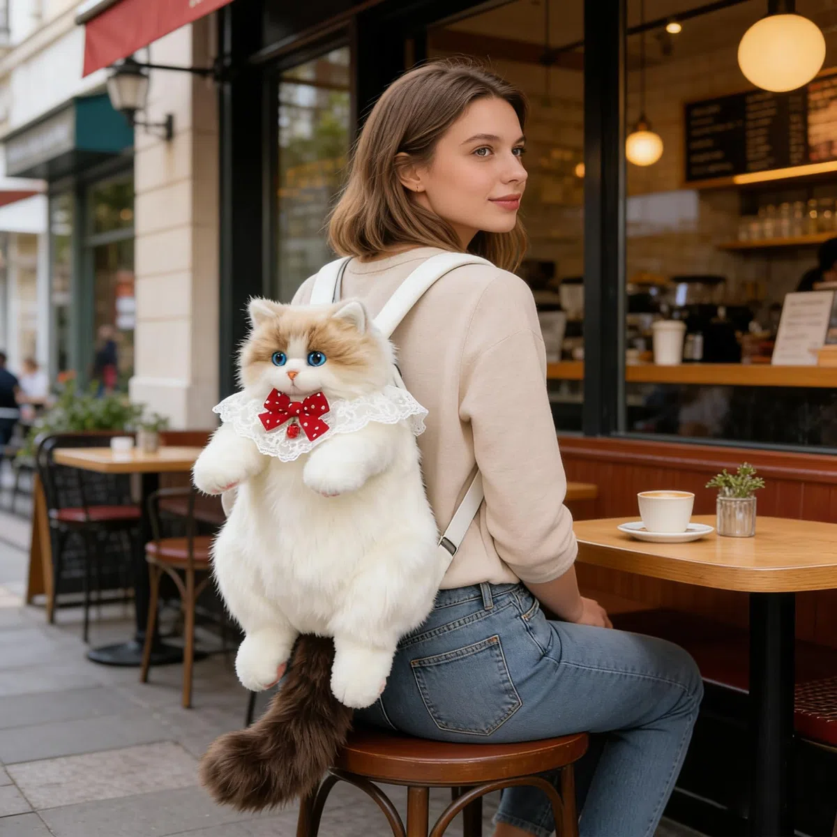 Mochila con forma de gato, con correa de hombro extraíble, bolsas de felpa de animales de peluche, para la escuela, trabajo, oficina, viajes, vacaciones, fin de semana, viajes, viajes, viajes, compras