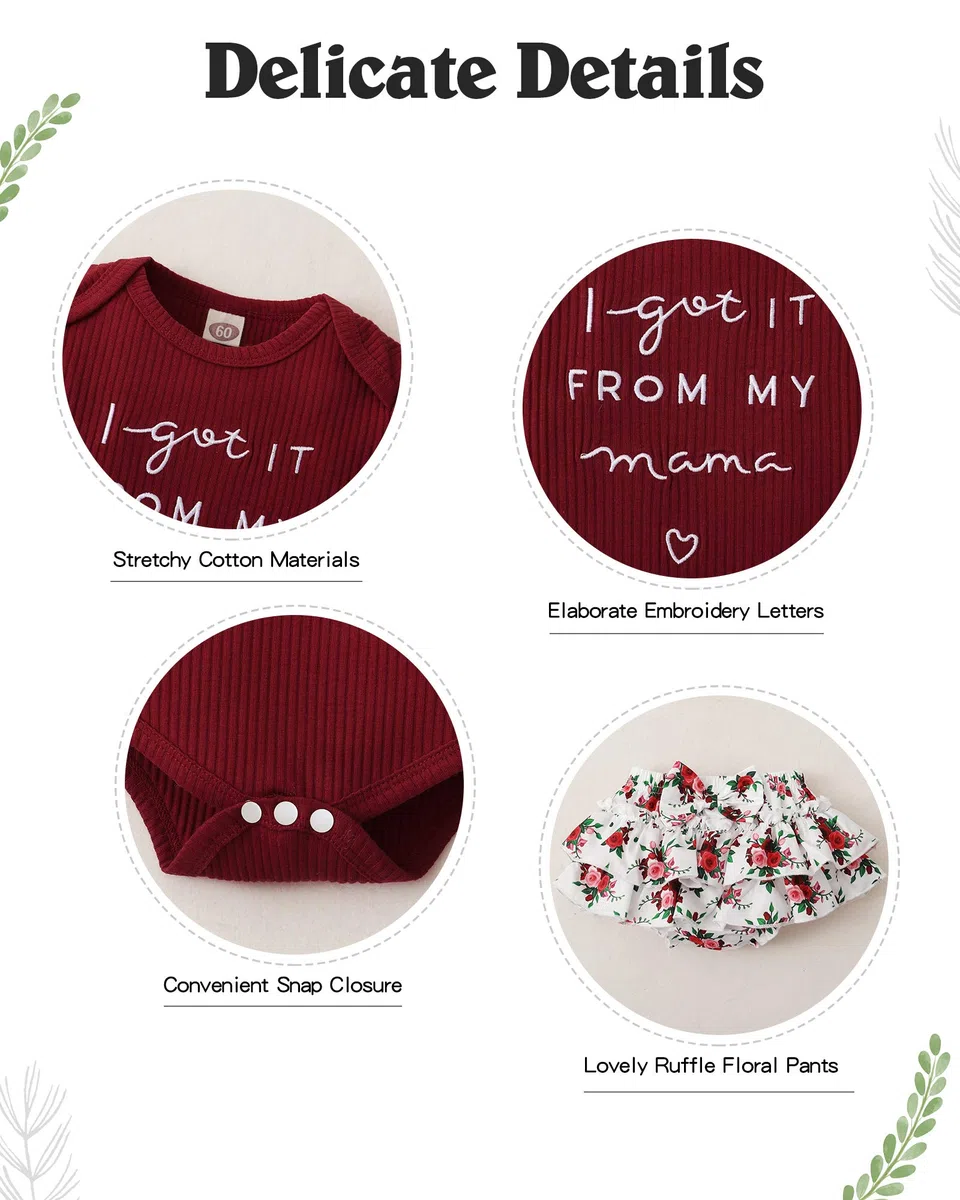 Bebé Recién Nacido Bebé Ropa Mameluco Pantalones Cortos Conjunto Floral Verano Trajes Lindo Bebé Ropa Niña - rojo - 12 -18 meses