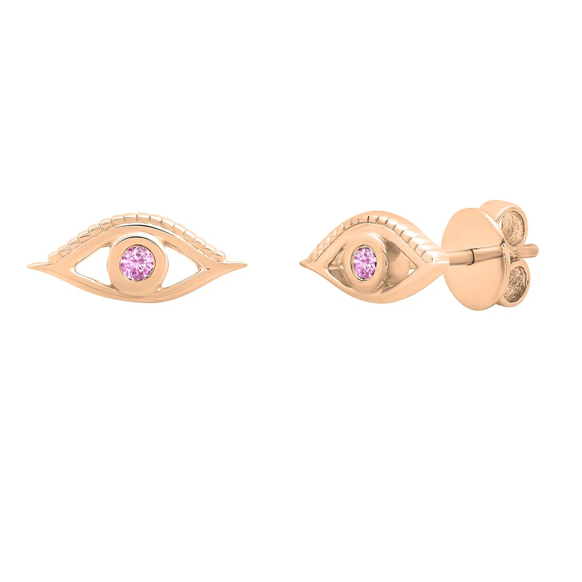 Dazzlingrock Collection Pendientes solitarios de ojo turco con piedras preciosas redondas, oro de 14 quilates, Oro rosa Zafiro rosa Oro rosa, Zafiro rosa