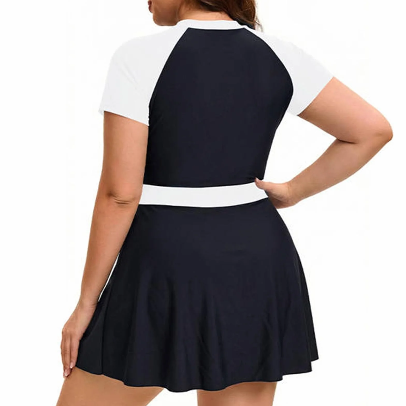 Traje baño Vestido Talla Grande Manga Corta Cremallera Shorts Mujer Dos Piezas