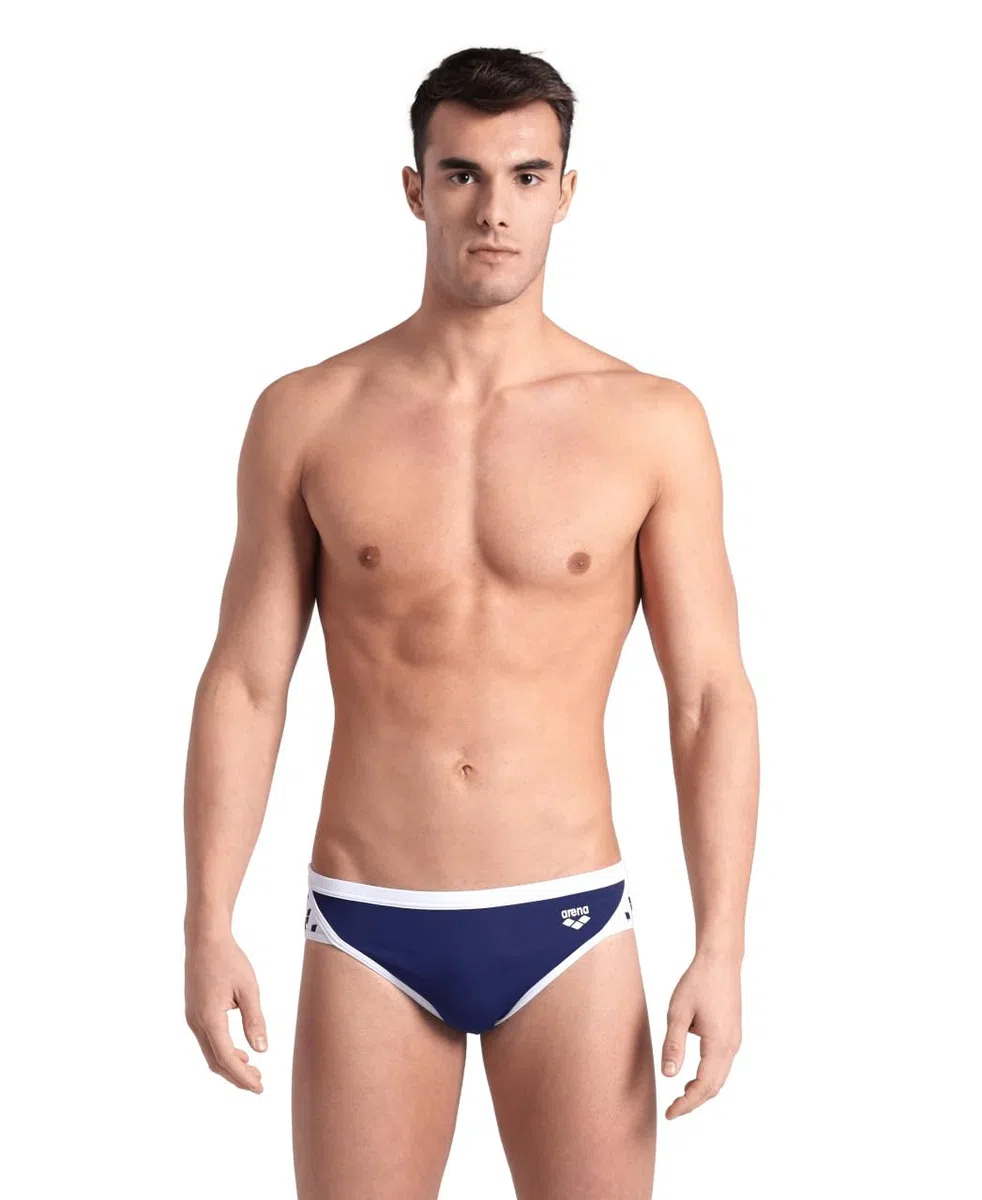 ARENA Men's Icons Solid Swim Briefs Professional Training Swimsuit Sports Trunk Bañador, Azul Marino/Blanco, 38 Hombres