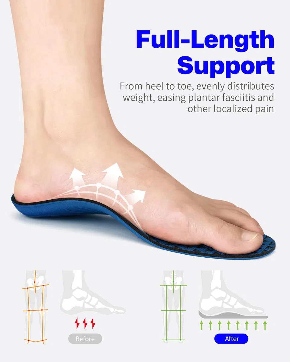 Zapatos ortopédicos para fascitis plantar para pies planos, dolor de pies, plantillas de soporte de arco alto para hombre 7-7 1/2 | Mujeres 9-9 1/2